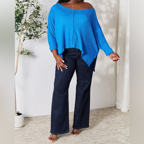 Zenana Cropped High Low Cable Sweater with Side Slits